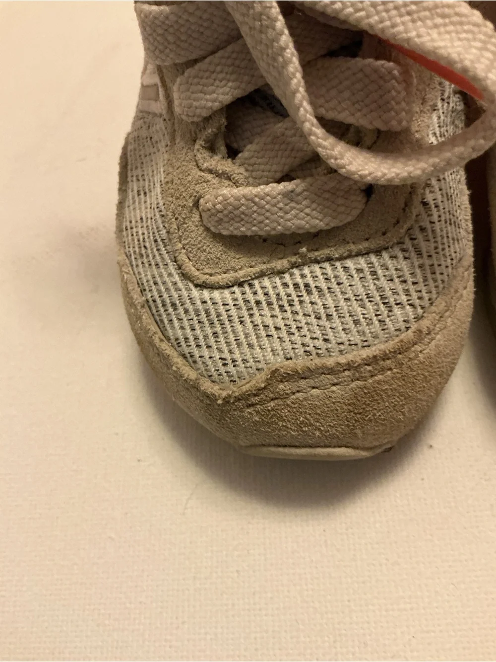 New Balance Kids Beige Mesh & Suede Sneakers with Coral Logo